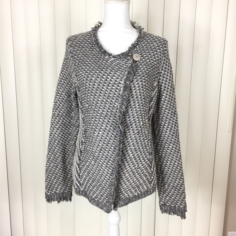 Angel of the North Anthro Gray Fringe Cardigan L